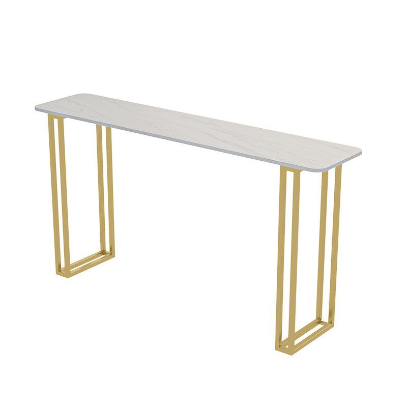 Stone Contemporary Sled Cocktail Bar Table Gold and White Rectangle Counter Table