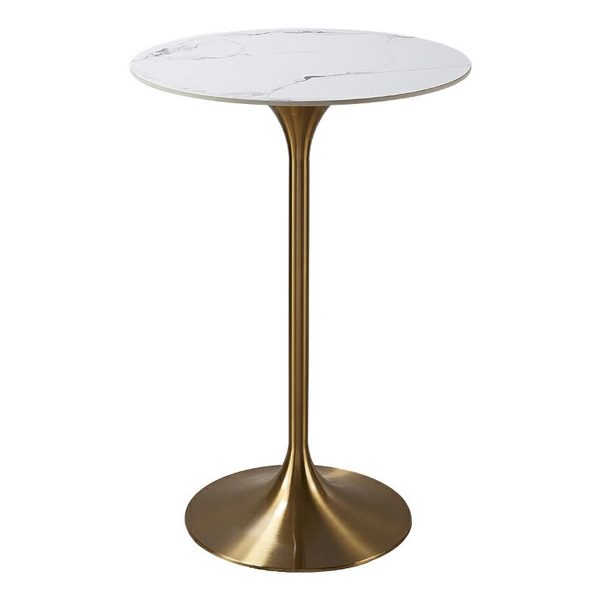 Round Stone Top Bar Table Glam Pub Table with Gold Metal Pedestal