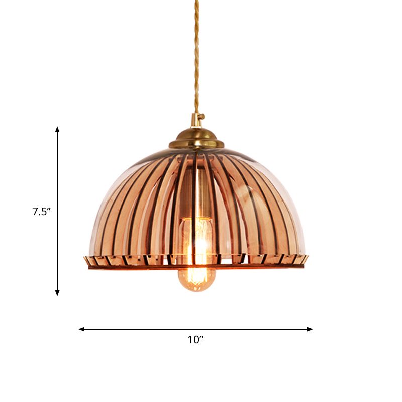 Capsule/Dome Dining Room Hanging Lamp Industrial Amber Glass Single Bulb Gold Suspension Light with Stranded Rope