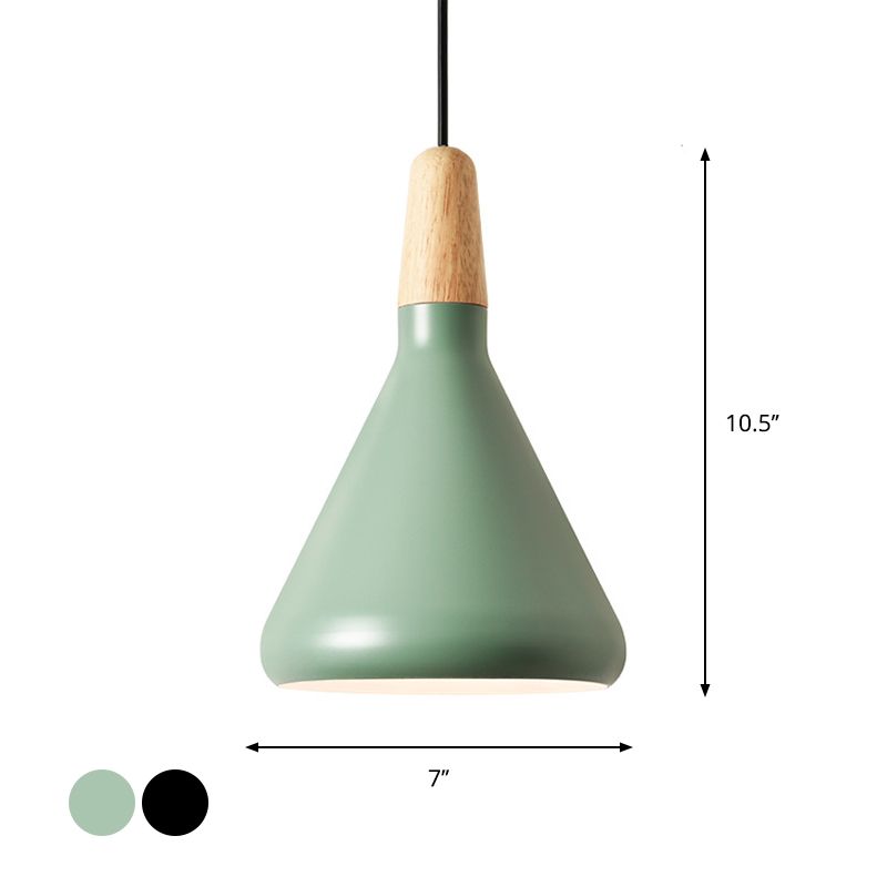 Conical Hanging Ceiling Light Macaron Aluminum 1-Bulb Pink/Gold/Grey and Wood Pendant Light Fixture over Table