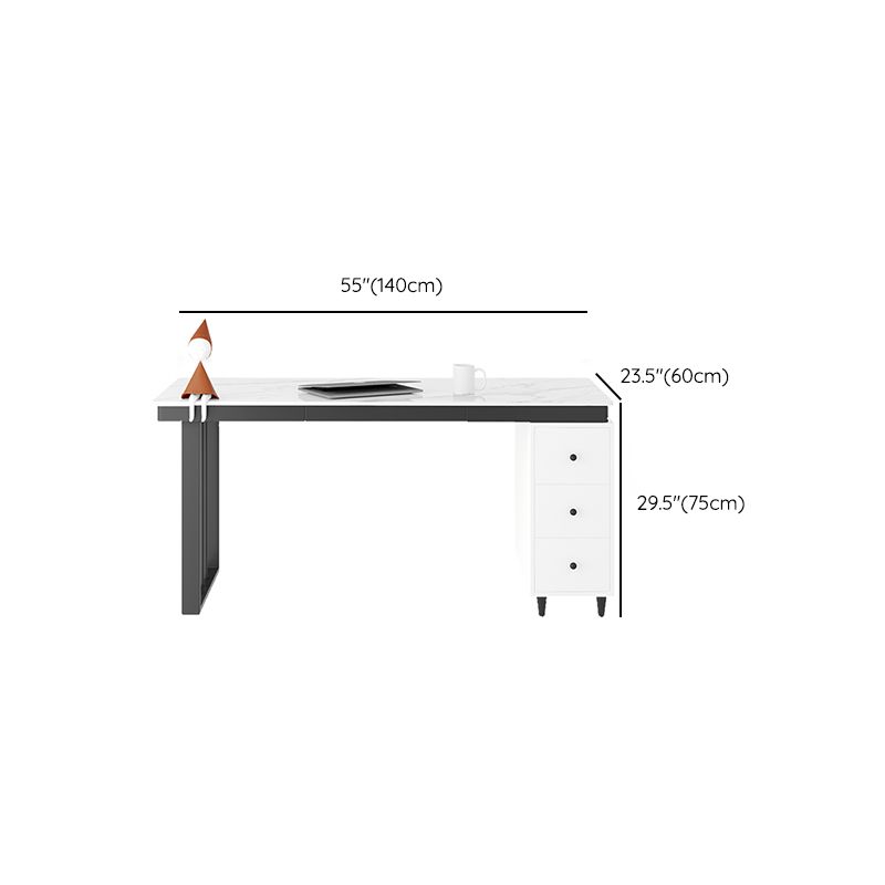 Modern Style White Office Task Desk Rectangular Shape Writing Desk with 2 Legs