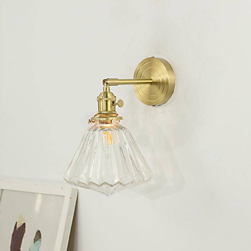 Brass Sconce Modern Style Wall Light Clear Glass 1 Light Wall Sconce for Bathroom