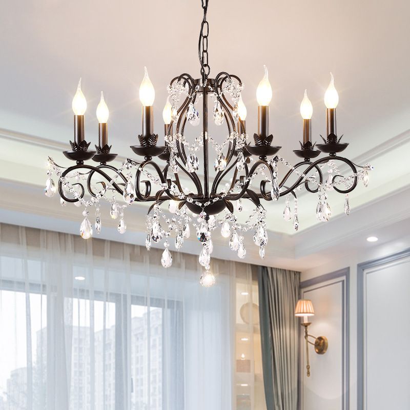 Black Candle Ceiling Chandelier Modernism Crystal 6/8 Bulbs Pendant Light Fixture