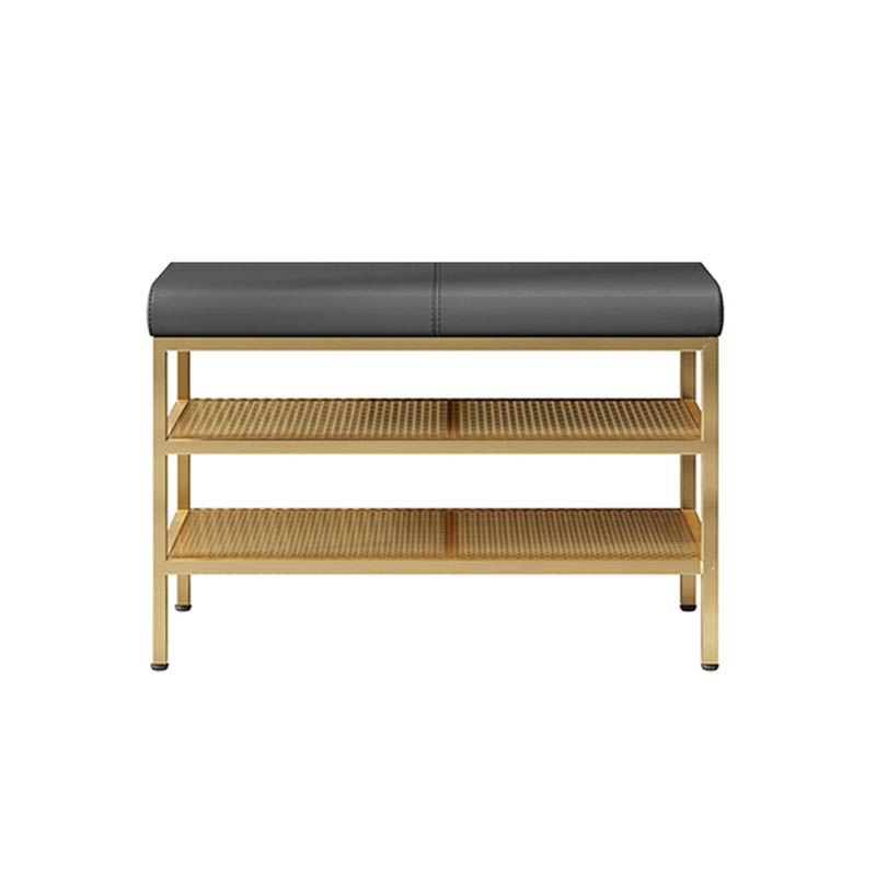 Metal Cushioned Bench Modern Seating Bench with Shelves for Entryway