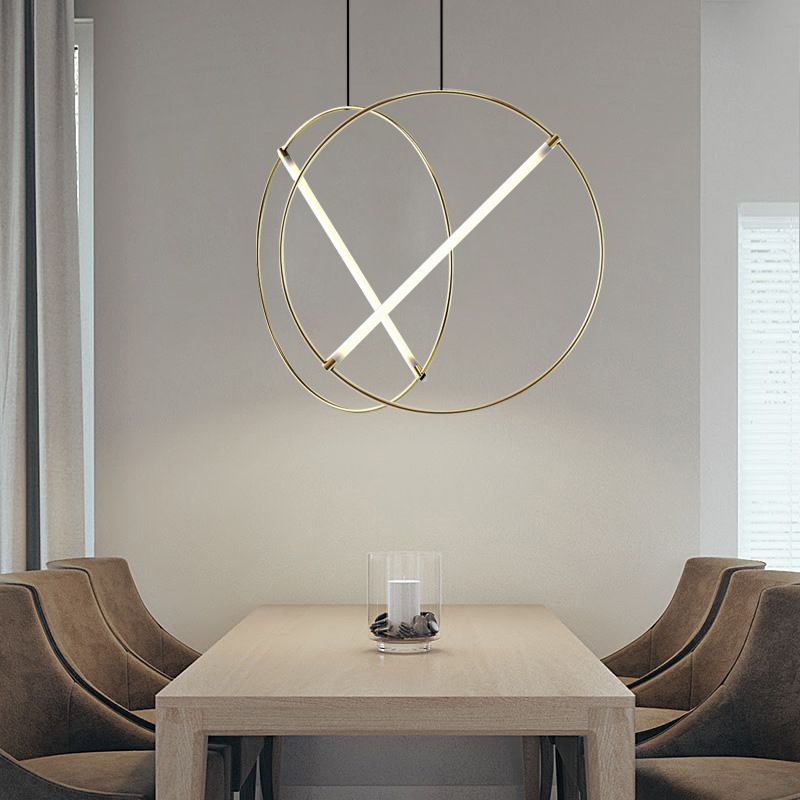 Simplicity Loop Shaped Pendant Lighting Acrylic Dining Room LED Down Light in Gold