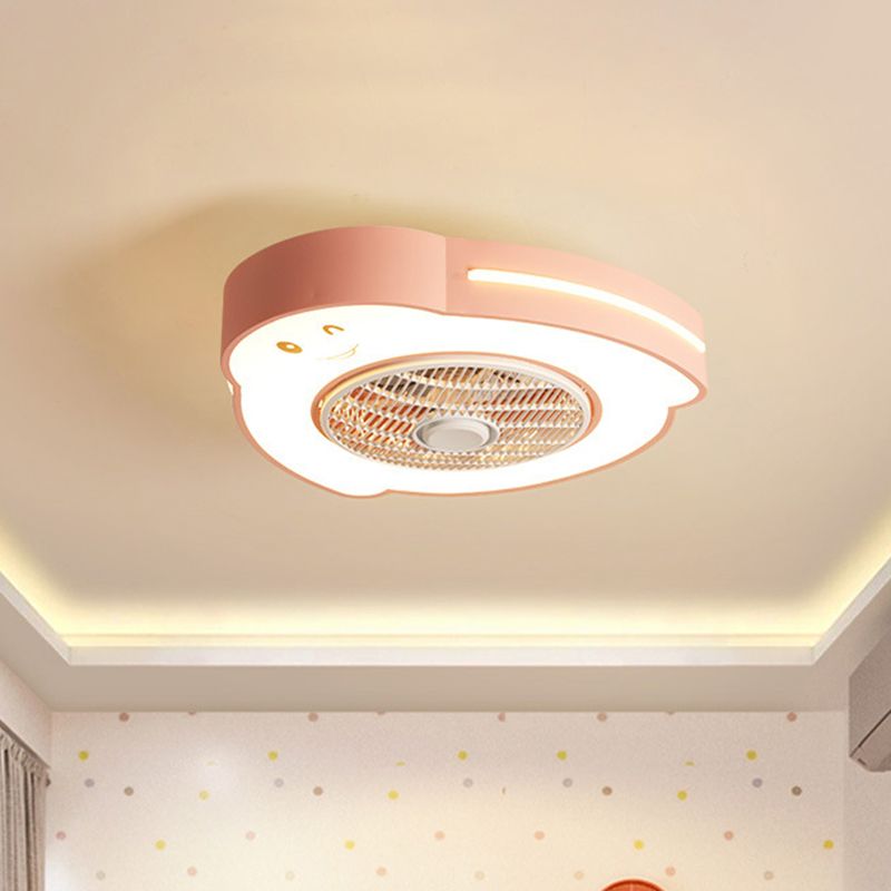 Cartoon Bear/Rabbit/Penguin Fan Lamp Acrylic Kids Room 23" Wide LED Close to Ceiling Light in Pink/Grey