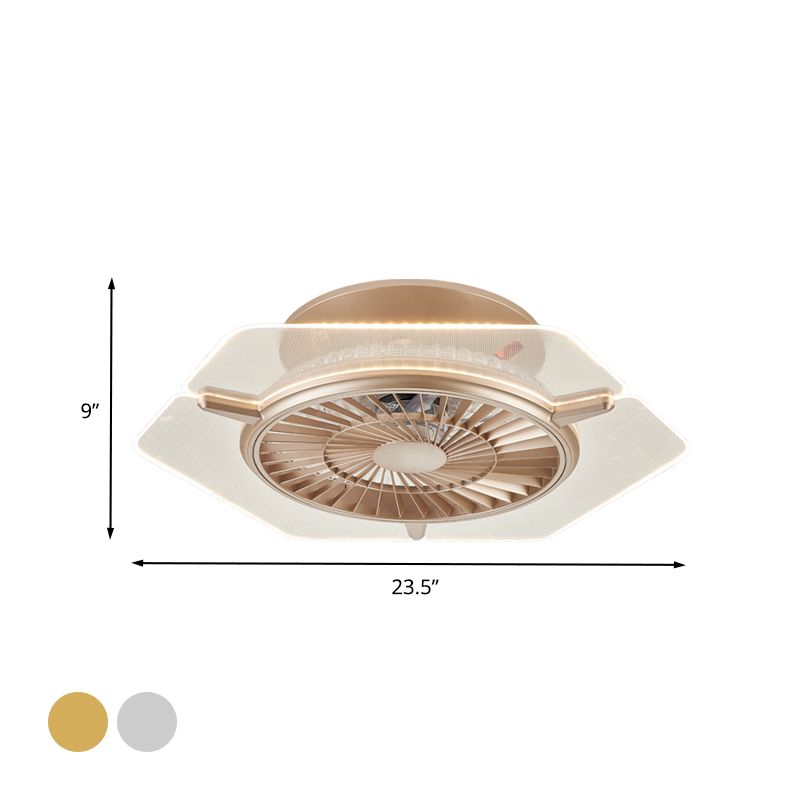 Éclairage de ventilateur de plafond en or / argent modernisme modernisme rond / hexagone semi-mmount pour le salon, 23,5 "de large