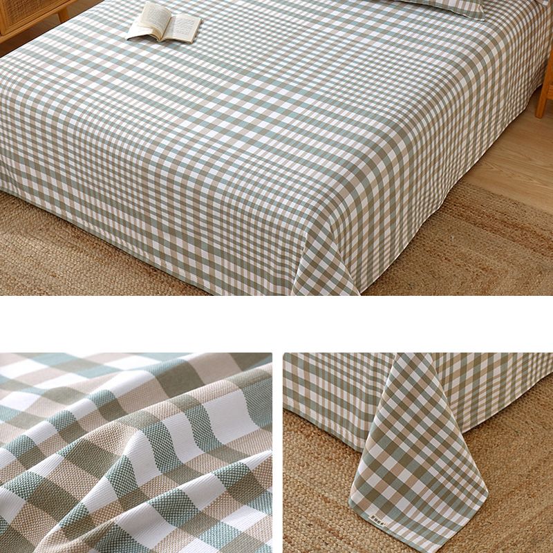 Cotton Fitted Sheet 3-Piece Lattice Fade Resistant Bed Sheet in Blue