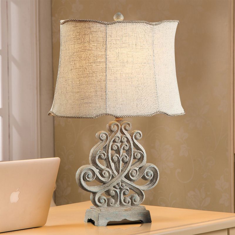 White Cylinder Table Lamp Vintage Fabric 1 Light Study Room Night Light with Braided Trim