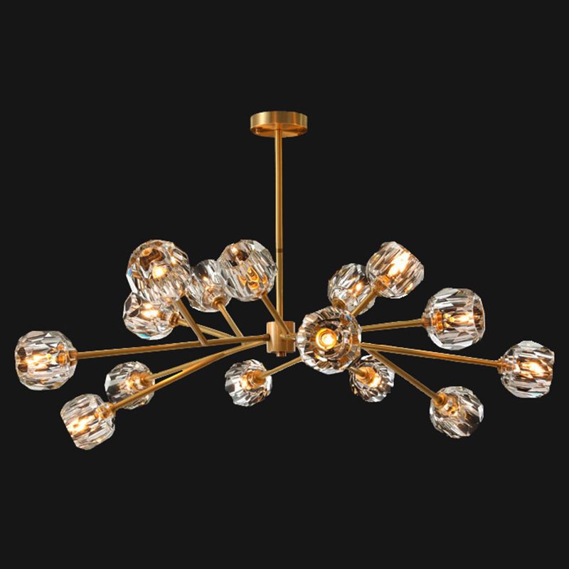 Branche salon Suspension Light Metal Metal Artistic Chandelier Light avec une nuance de cristal à facettes en or