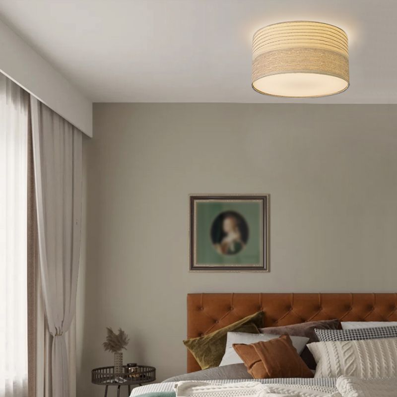 Fabric Half Cylinder Flush Mount Light Modern 1 Light Flush Mounted Light Fixture in White