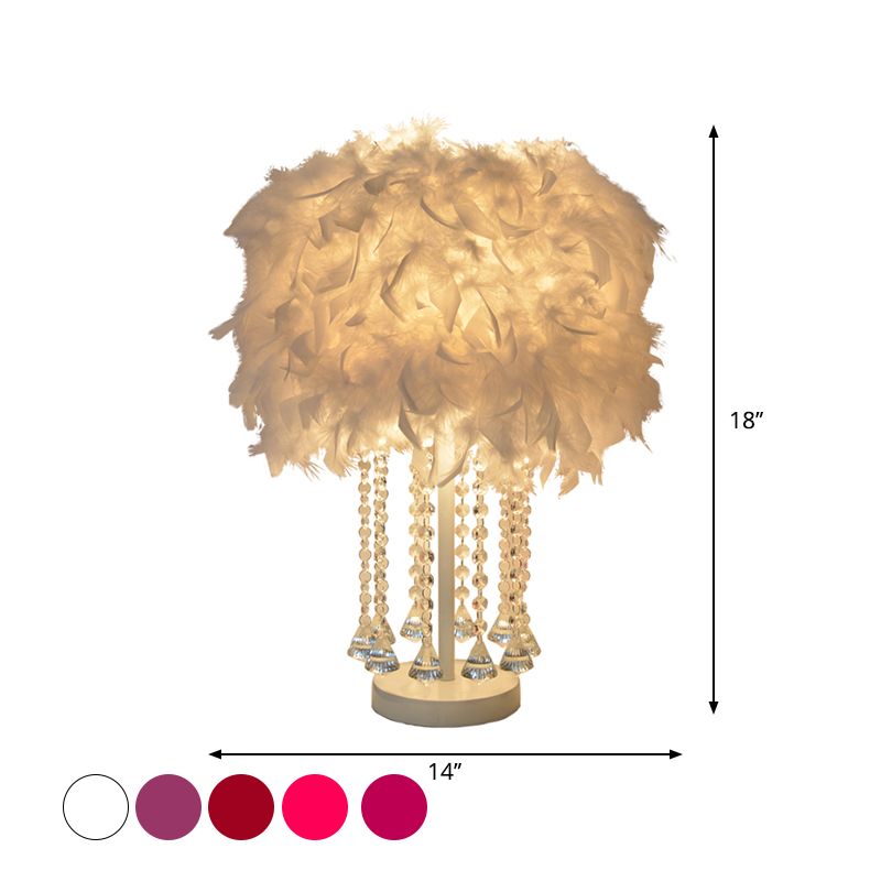 1-Light Girls Room Night Lamp Modern Pink/Purple/White Table Light with Cylindrical Feather Shade