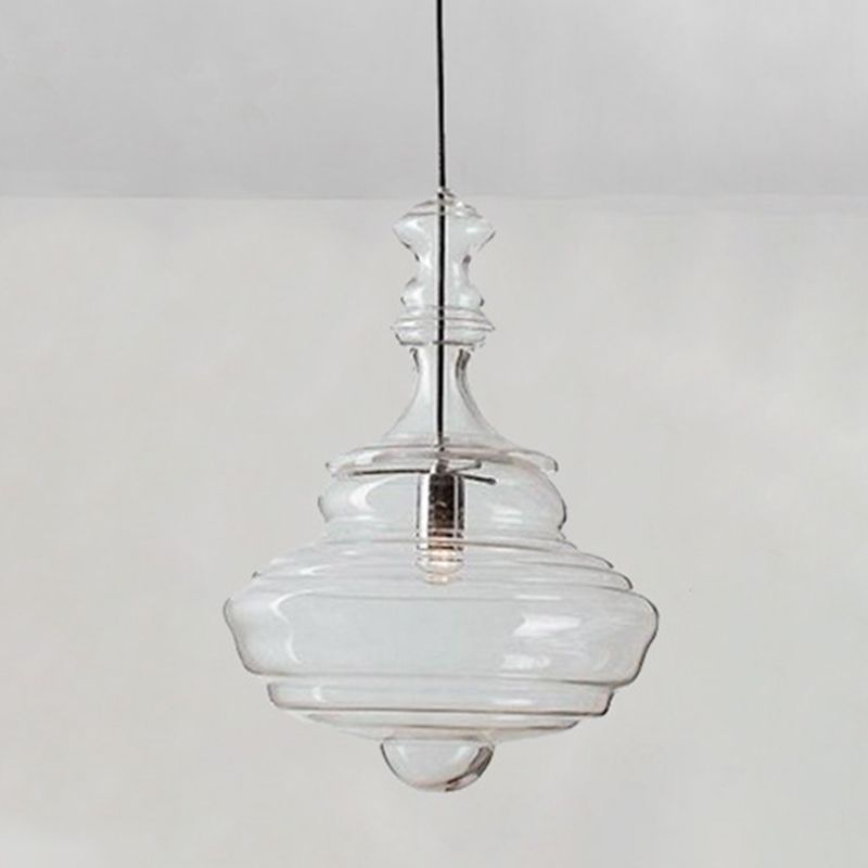 1 Light Spool Ceiling Light Modern Simple Ribbed Glass Hanging Pendant Lights for Restaurant