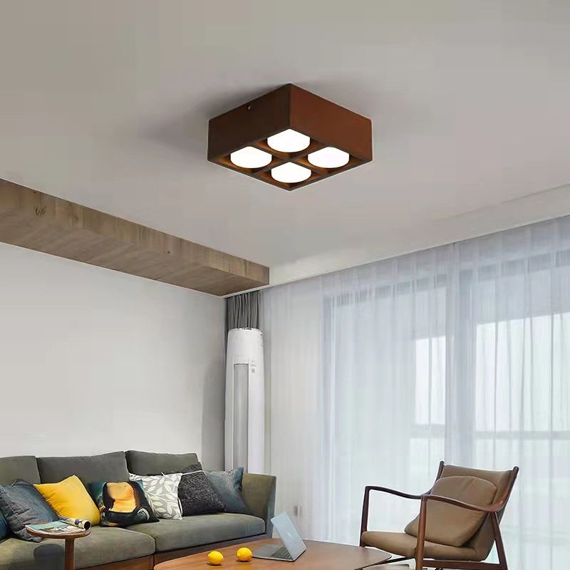 Modernism 1/2/4-Light Beige/Brown Flush Mount Lighting Wooden Ceiling Light