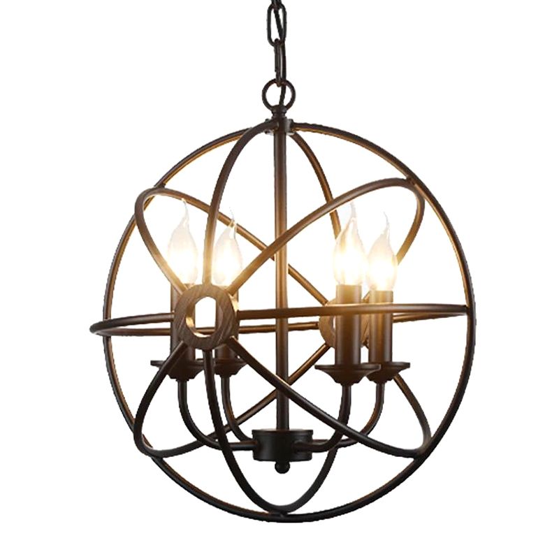 4 Lights Metal Caged Pendant Industrial Interlinked Rings Living Room Chandelier Light