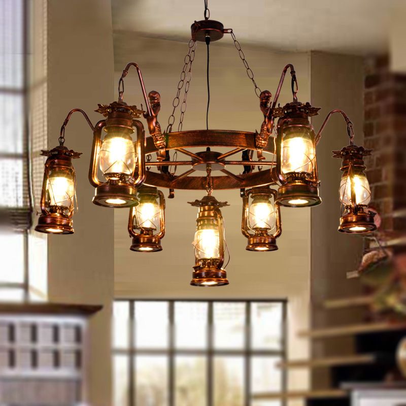 Kerosene Lamp Chandelier Light Fixture Metallic Retro Industrial Style Pendant Lighting Fixtures for Restaurant