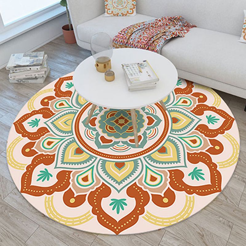 Chic Beige Americana Pattern Rug Polyester Bohemian Area Carpet Non-Slip Rug for Home Decor