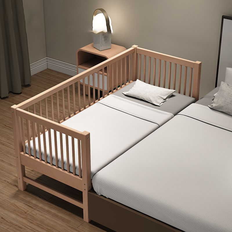 Contemporary Natural Solid Wood Baby Crib with Guardrail Wood Crib