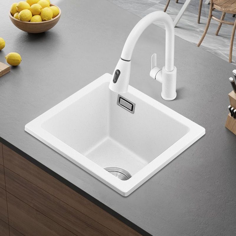 White Rectangle Kitchen Sink with Faucet Single Bowl Quartz Sink