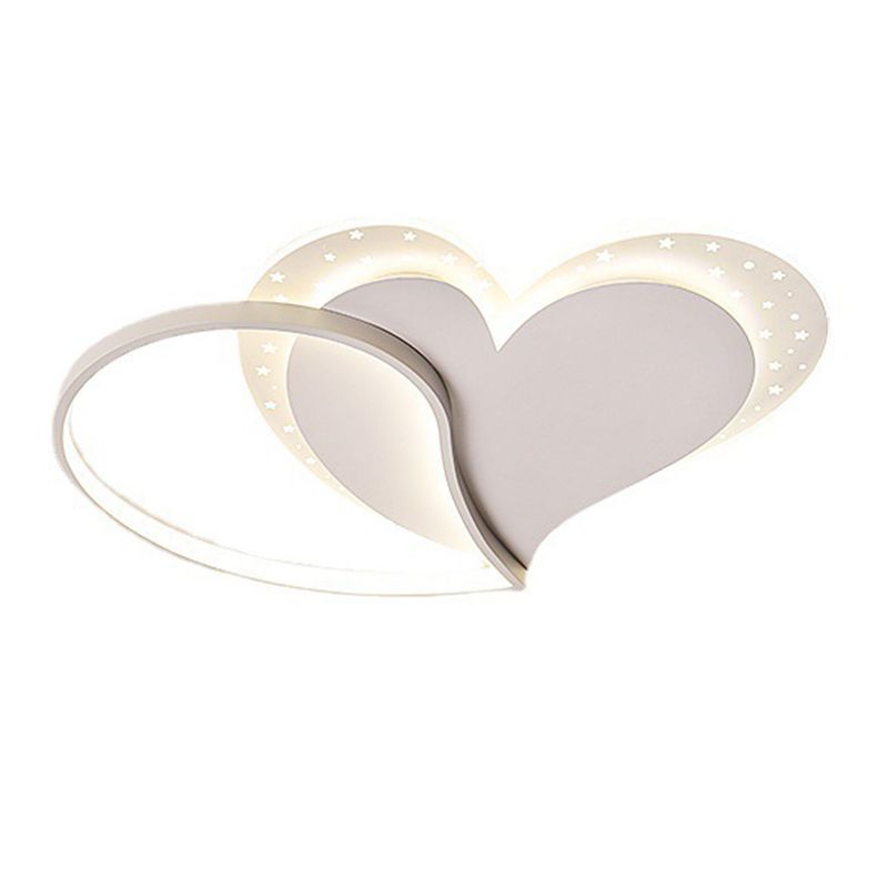 Heart Shape LED Ceiling Flush in White Finish Acrylic Kids Style Flush