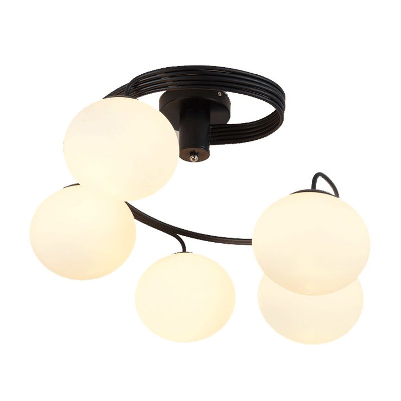 Black Spherical Semi Flush Ceiling Light Minimalist Glass Living Room Semi Flush Mount Light