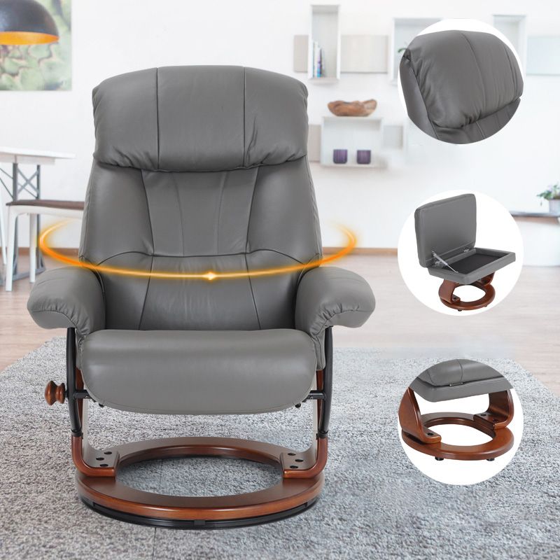 Modern Leather Standard Recliner Position Lock Recliner with Ottoman