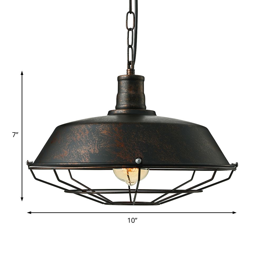 Rust Finish 1 Light Ceiling Light Retro Metallic Barn Pendant Lamp with Wire Guard for Living Room