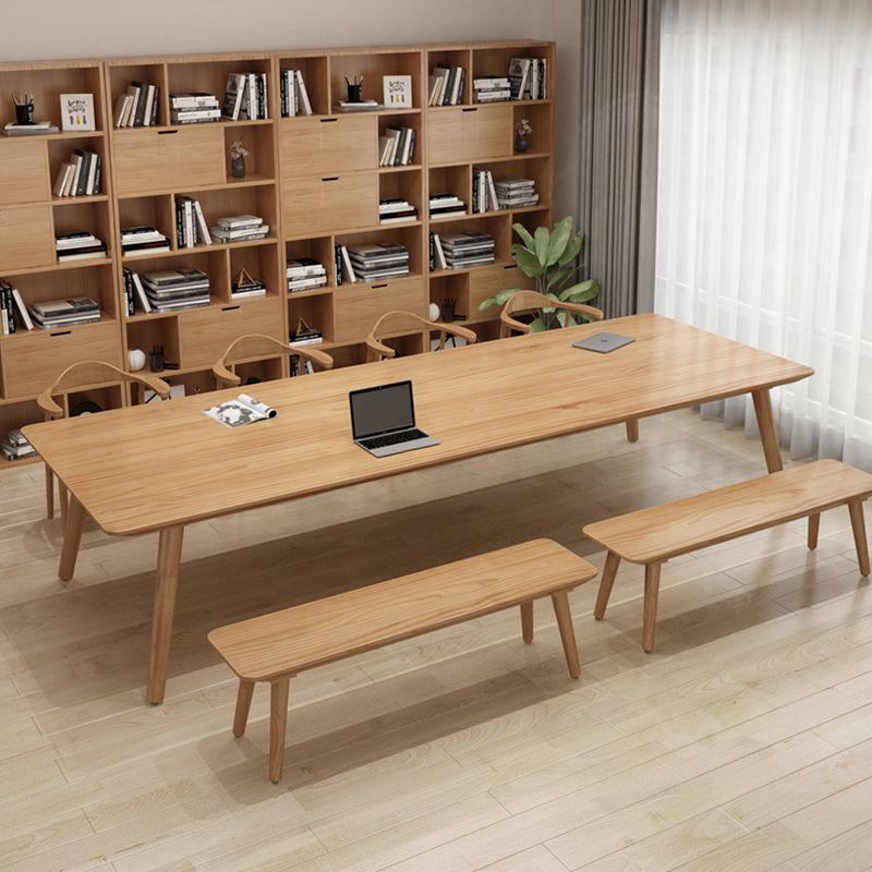 Solid Pinewood Office Writing Table Modern Rectangle Meeting Table