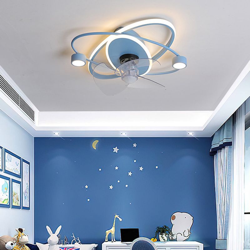 3-Blade Children Fan with Light LED Metallic Pink/Blue Ceiling Fan for Home