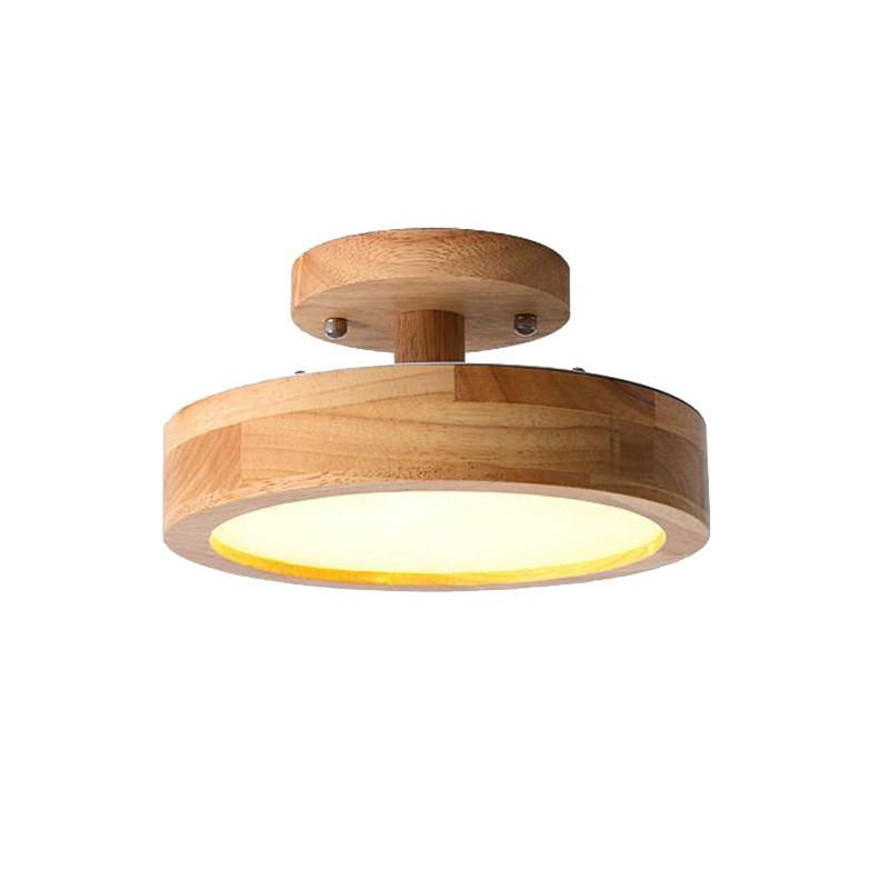 Round Semi Flush Ceiling Light Modern Style Wooden 1-Light Semi Mount Lighting