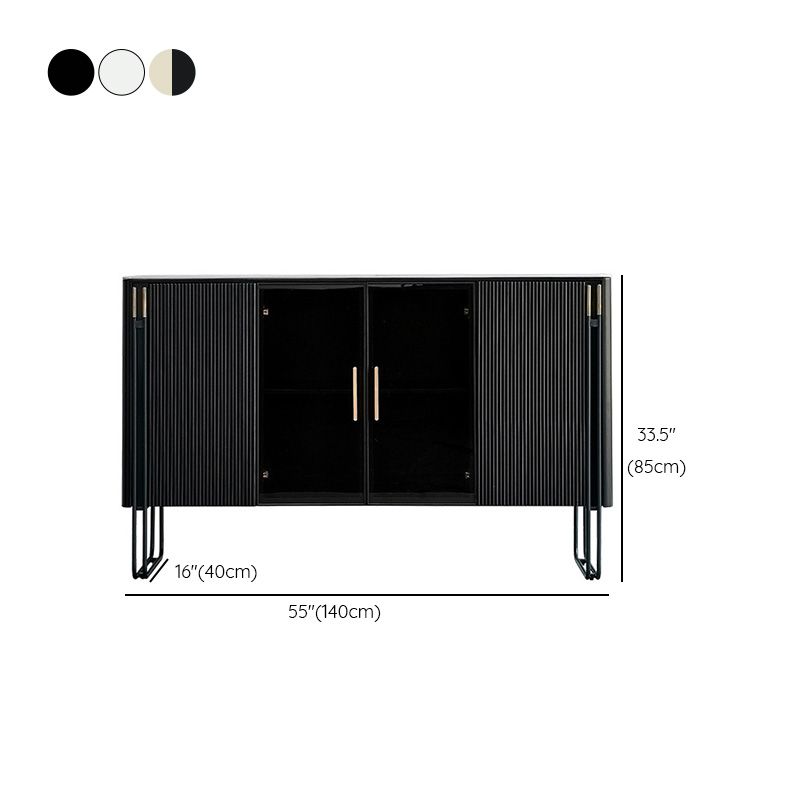 Glam Style Sideboard Glass Doors Stone Side Board with Cabinets