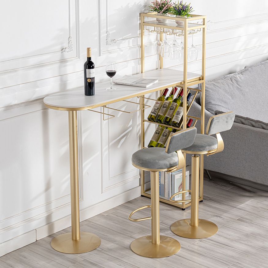 Rectangle Stone Top Bistro Table Glam Pub Table with Wine Storage