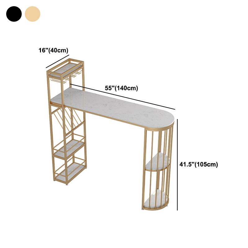 Living Room Pub Height Dining Table Marble Modern Bistro Table with Wine Rack