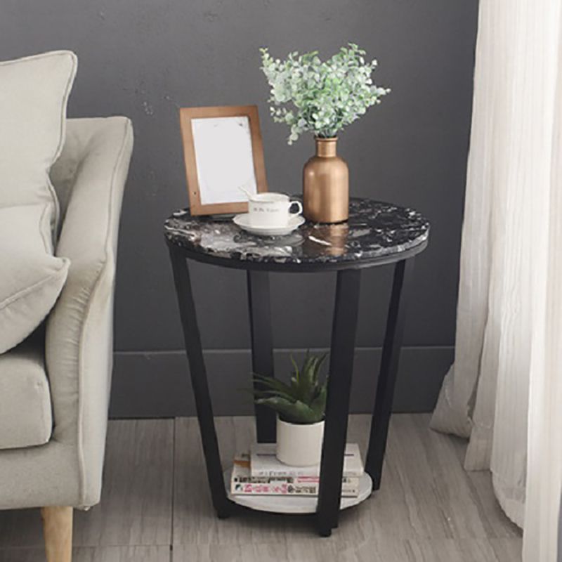 Contemporary Faux Marble Accent Table Nightstand 22.83" Tall Bed Nightstand with 2 Shelves