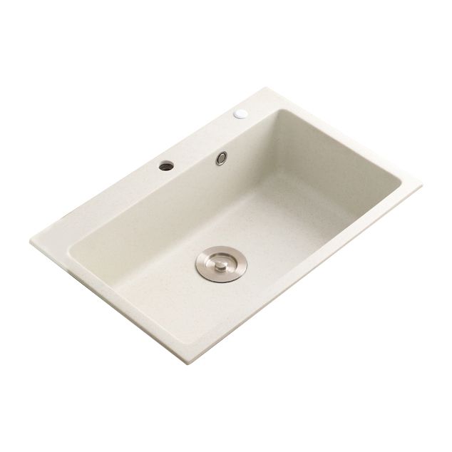 Beige Granite Kitchen Sink with Basket Strainer 2 Holes Sink