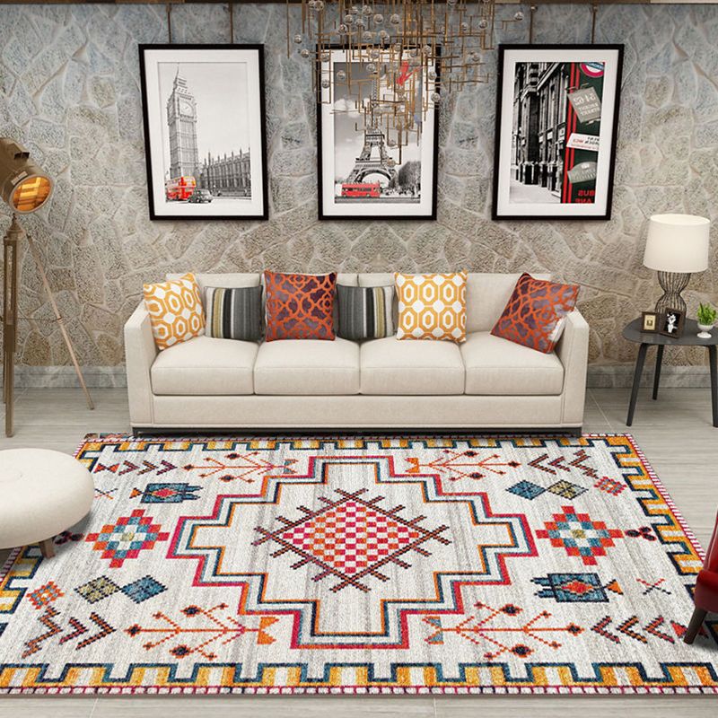 Nordic Geometric Printed Rug Multi Colored Cotton Blend Area Carpet Non-Slip Backing Pet Friendly Area Rug for Parlor