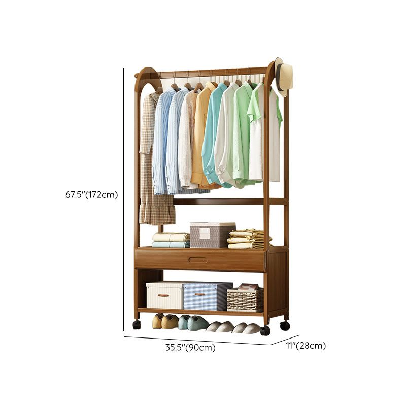 Wooden Coat Hanger Modern Style Minimalist Household Floor-standing Coat Rack with Pulley