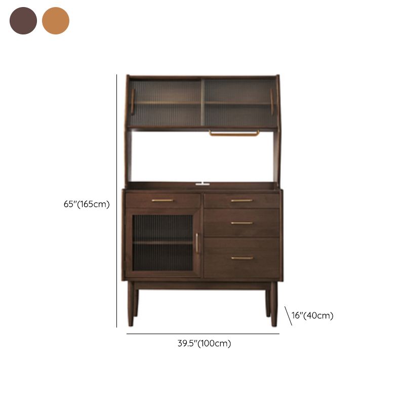 Modern Dining Hutch Pine Sliding Doors Storage Cabinet with Drawers