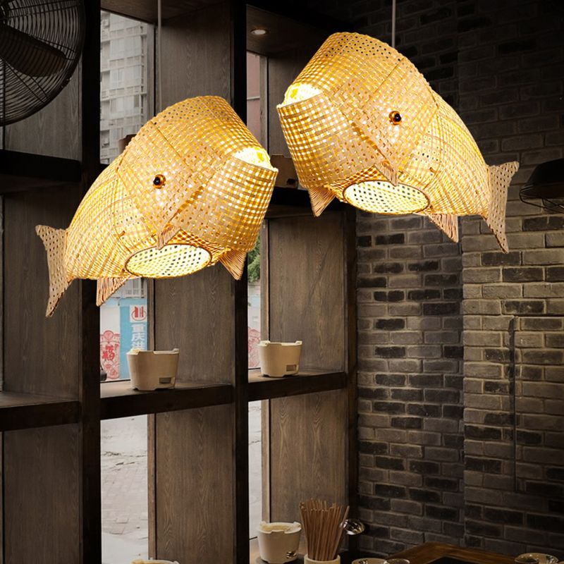 Fischform 1 leichte Bambushängelampe moderne einfache Bambus -Anhänger Licht für Wohnzimmer
