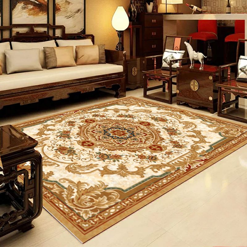 Retro Multi-Color Western Rug Synthetics Floral Pattern Area Carpet Non-Slip Washable Rug for Living Room