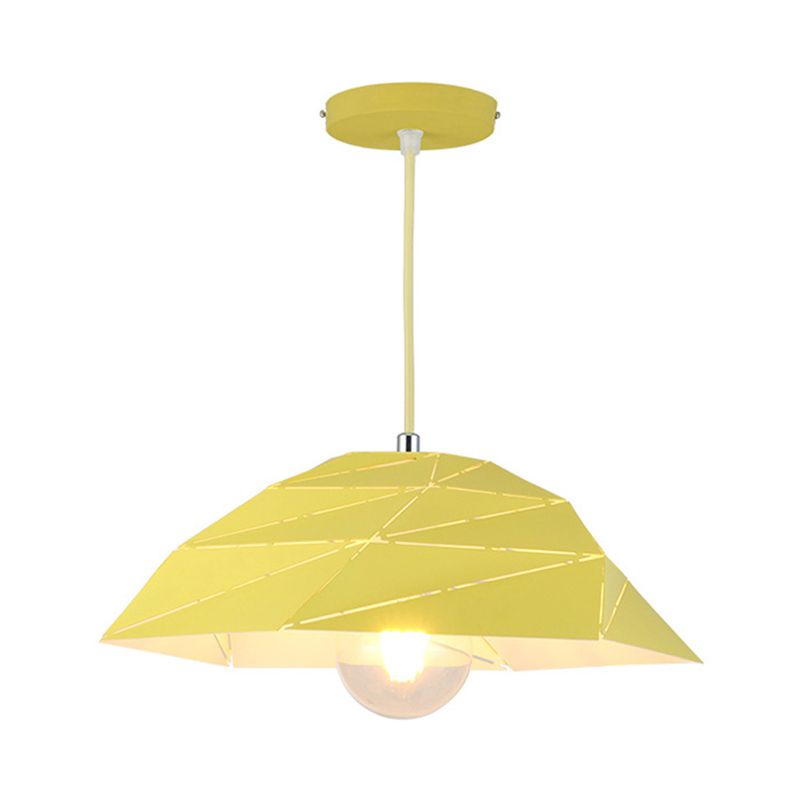 Pendre de plafond 1 lumière contemporain avec ombre en métal rose / jaune / vert lampe à suspension asymétrique