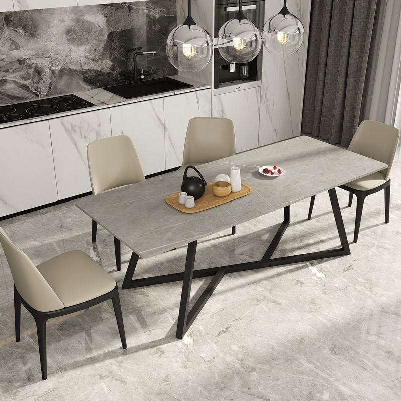 Stone Top Dining Table Contemporary Dining Table with Metal Base in Black