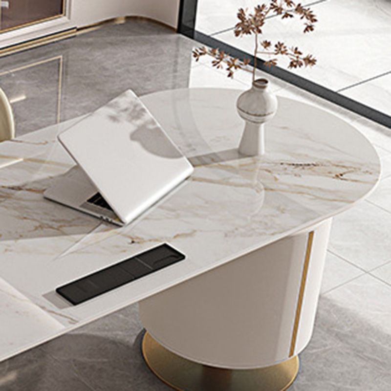 Stone and Metal Writing Desk with Drawers Office Desk White for Office