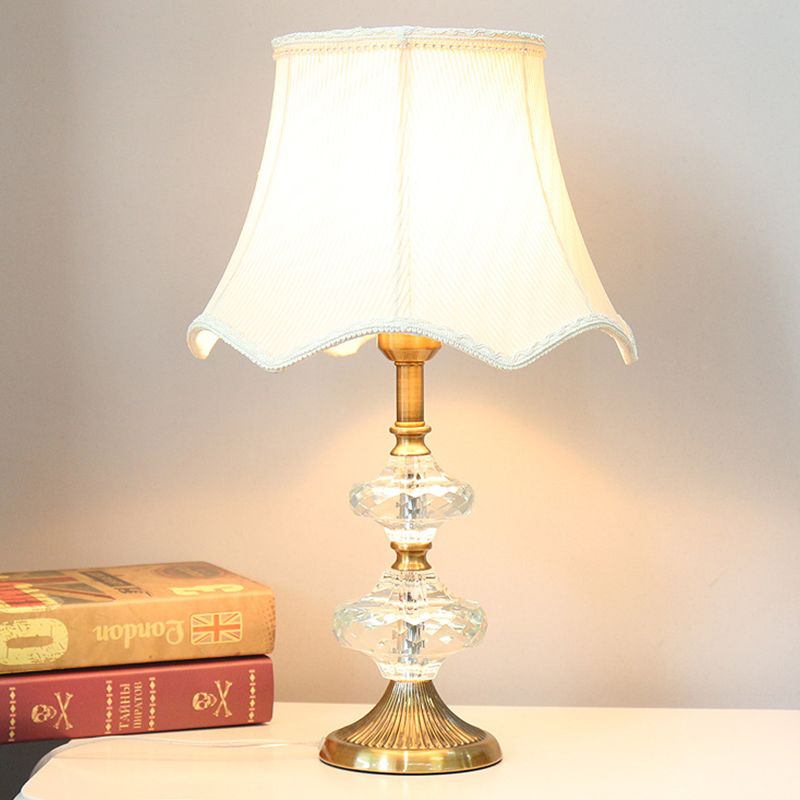 Flare Shade Fabric Desk Light Contemporary 1 Head White Night Table Lamp for Bedroom