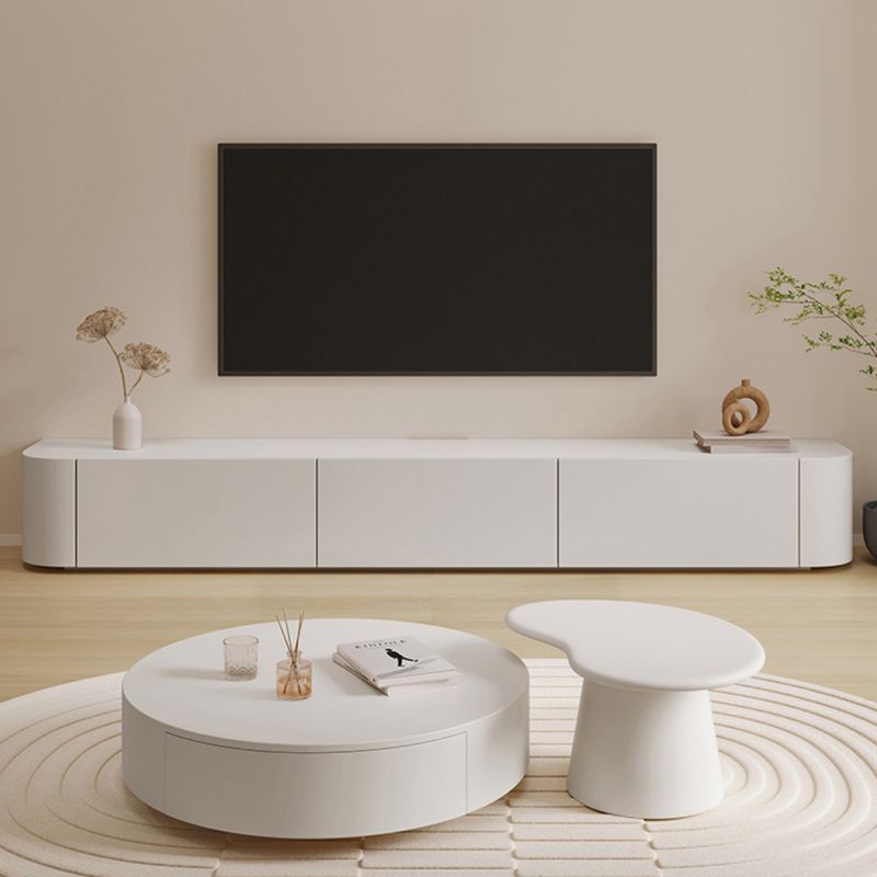 Modern White TV Stand Console Enclosed Storage TV Media Stand with Drawers for Living Room