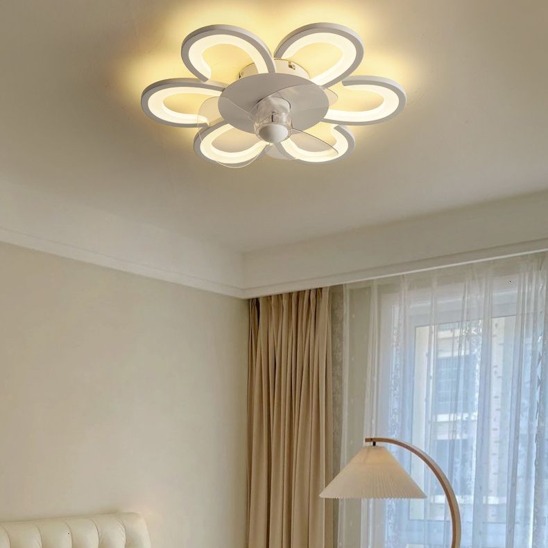 Contemporary Single White Ceiling Fan Lamp LED Acrylic Ceiling Fan Light