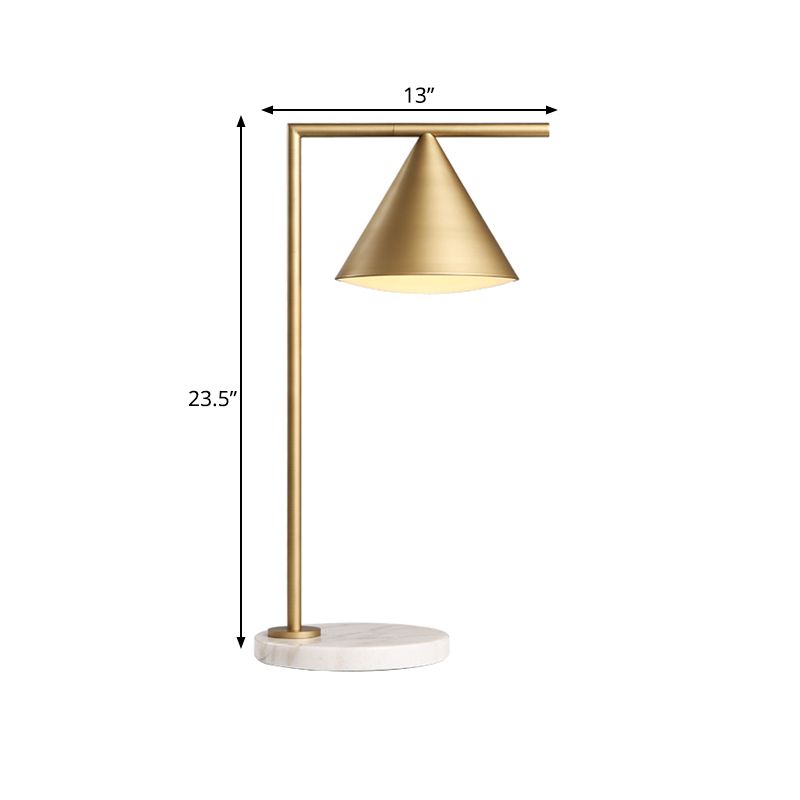 1 Head Metal Table Light Colonialist Gold Conical Bedroom Nightstand Lamp with Marble Base