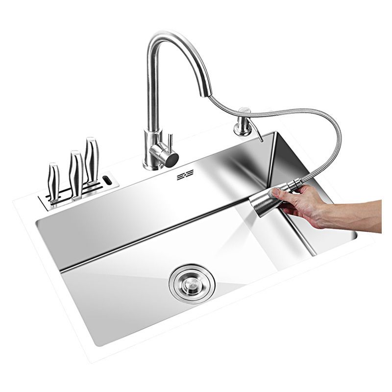 Contemporary Stainless Steel Kitchen Sink with Faucet Single Bowl Sink