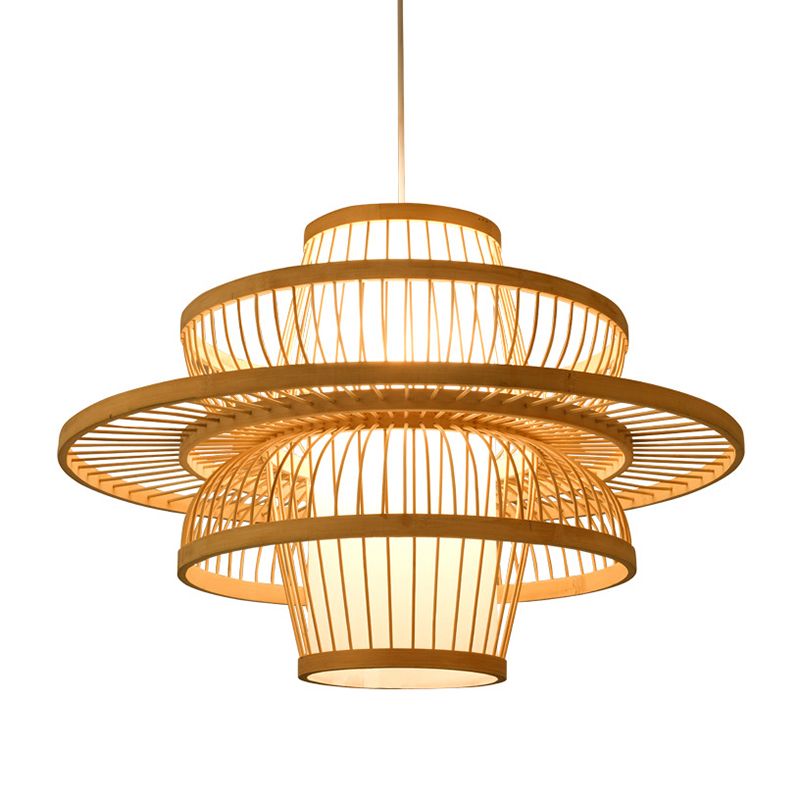 Rattan Geometric Suspension Light 1 Light Hanging Lamps for Restaurant