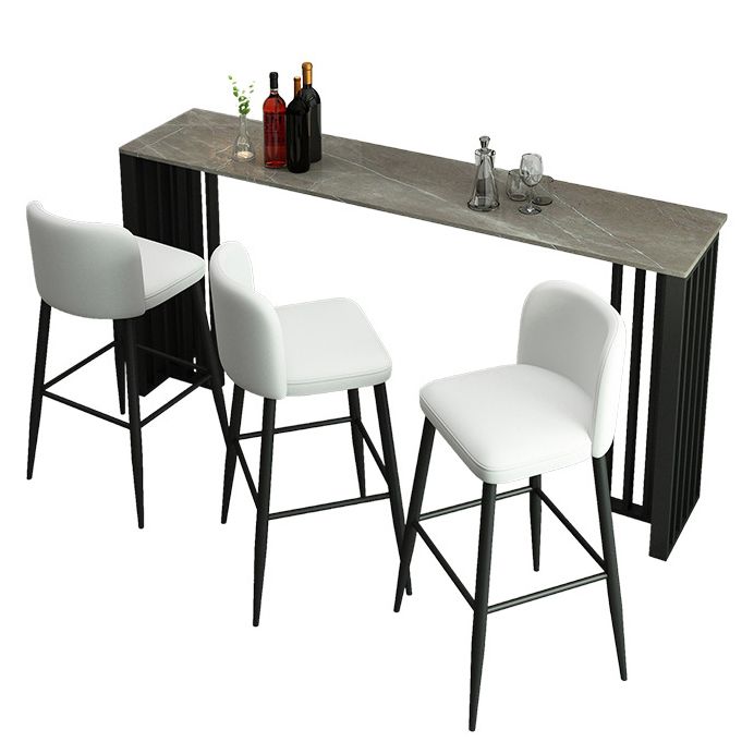 Rectangle Stone Bar Dining Table Contemporary Bar Table with Double Pedestal Base